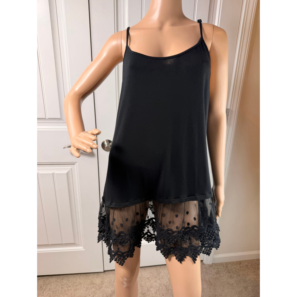 Womens Black Slip Dress Top Size 18W Lace Trim Spaghetti Strap Witchy Whimsigoth - Picture 2 of 13